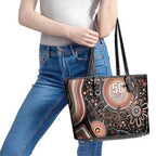 Australia NAIDOC Week Leather Tote Bag Happy 50th Anniversary Brown Version
