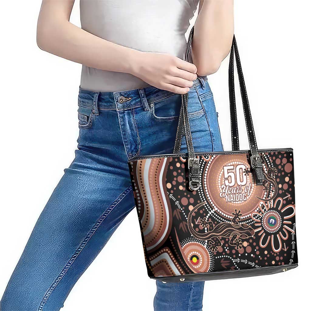 Australia NAIDOC Week Leather Tote Bag Happy 50th Anniversary Brown Version