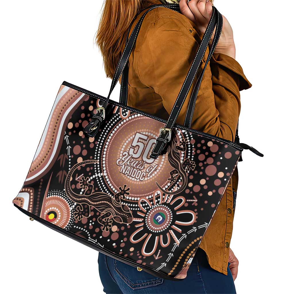 Australia NAIDOC Week Leather Tote Bag Happy 50th Anniversary Brown Version