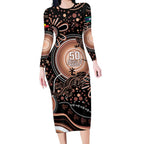 Australia NAIDOC Week Long Sleeve Bodycon Dress Happy 50th Anniversary Brown Version