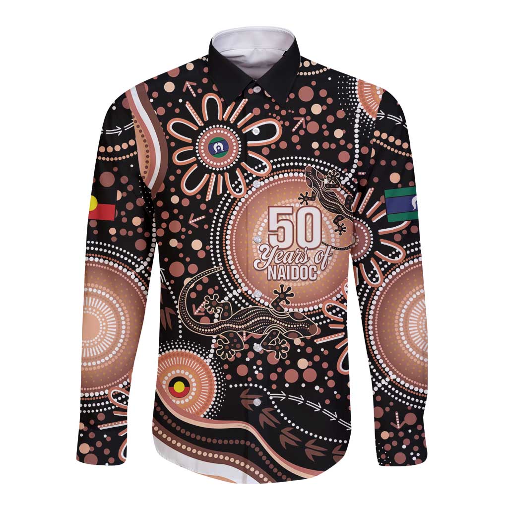 Australia NAIDOC Week Long Sleeve Button Shirt Happy 50th Anniversary Brown Version