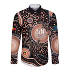 Australia NAIDOC Week Long Sleeve Button Shirt Happy 50th Anniversary Brown Version