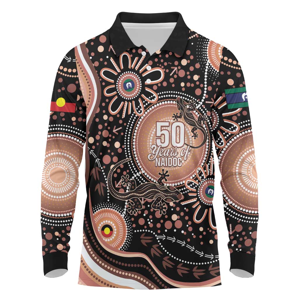 Australia NAIDOC Week Long Sleeve Polo Shirt Happy 50th Anniversary Brown Version