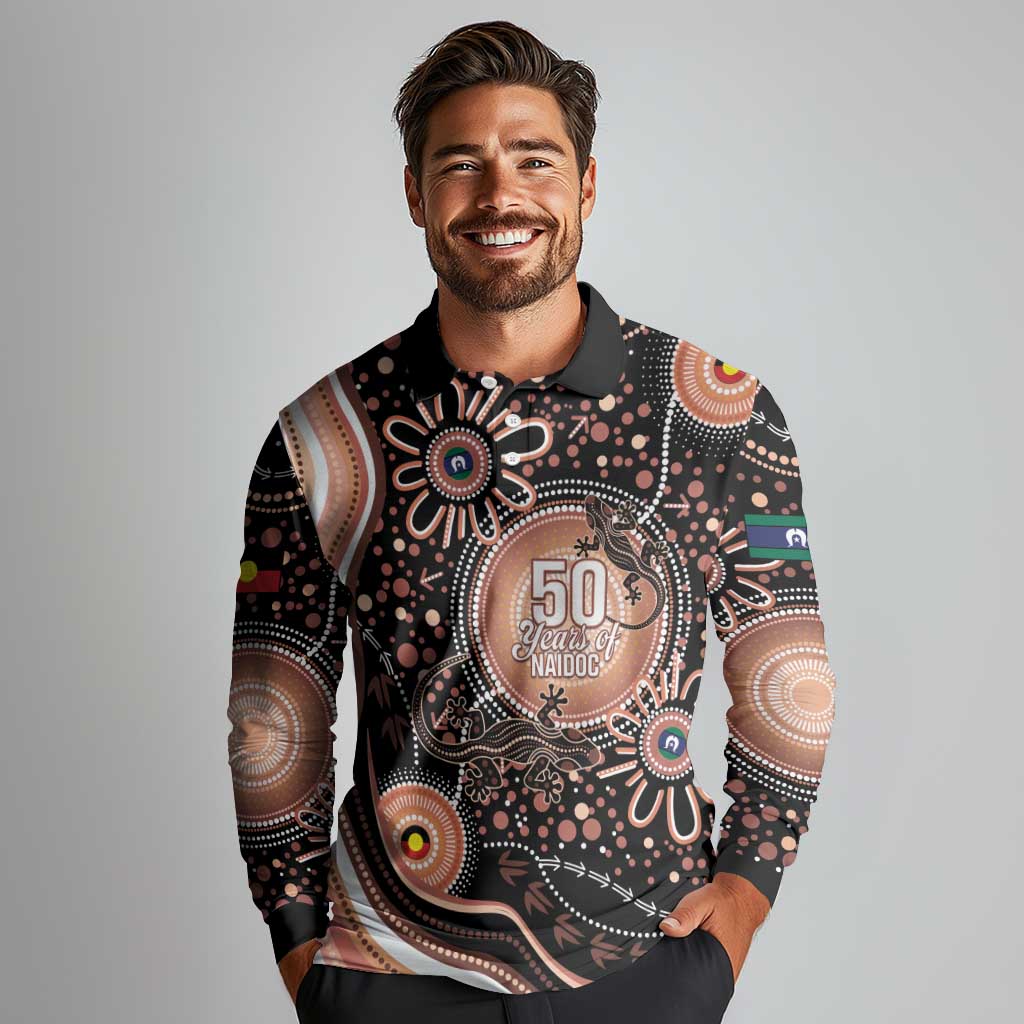 Australia NAIDOC Week Long Sleeve Polo Shirt Happy 50th Anniversary Brown Version