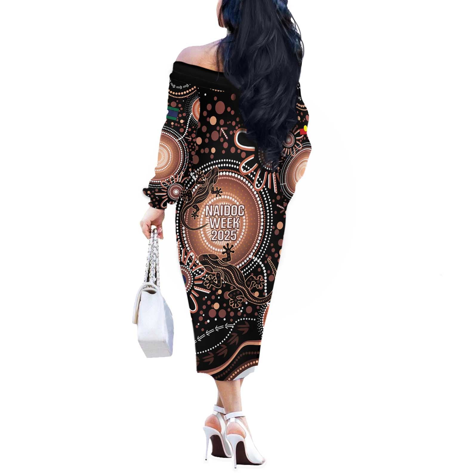 Australia NAIDOC Week Off The Shoulder Long Sleeve Dress Happy 50th Anniversary Brown Version