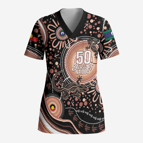 Australia NAIDOC Week Scrub Top Happy 50th Anniversary Brown Version - Aussie Hoodie