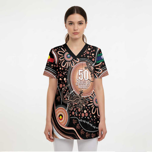 Australia NAIDOC Week Scrub Top Happy 50th Anniversary Brown Version - Aussie Hoodie