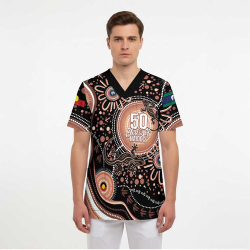 Australia NAIDOC Week Scrub Top Happy 50th Anniversary Brown Version - Aussie Hoodie