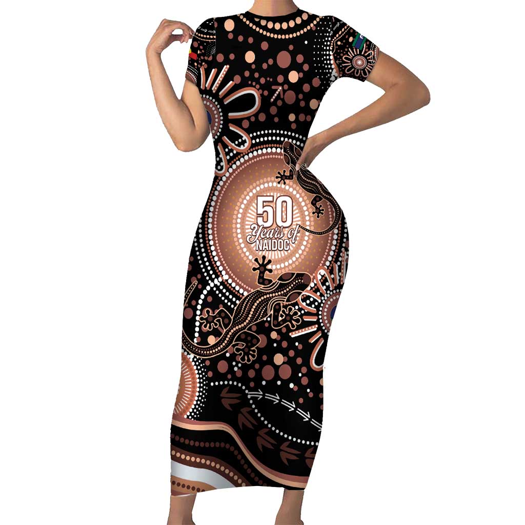 Australia NAIDOC Week Short Sleeve Bodycon Dress Happy 50th Anniversary Brown Version
