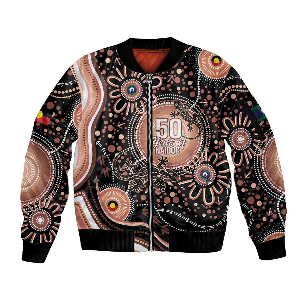 Australia NAIDOC Week Sleeve Zip Bomber Jacket Happy 50th Anniversary Brown Version