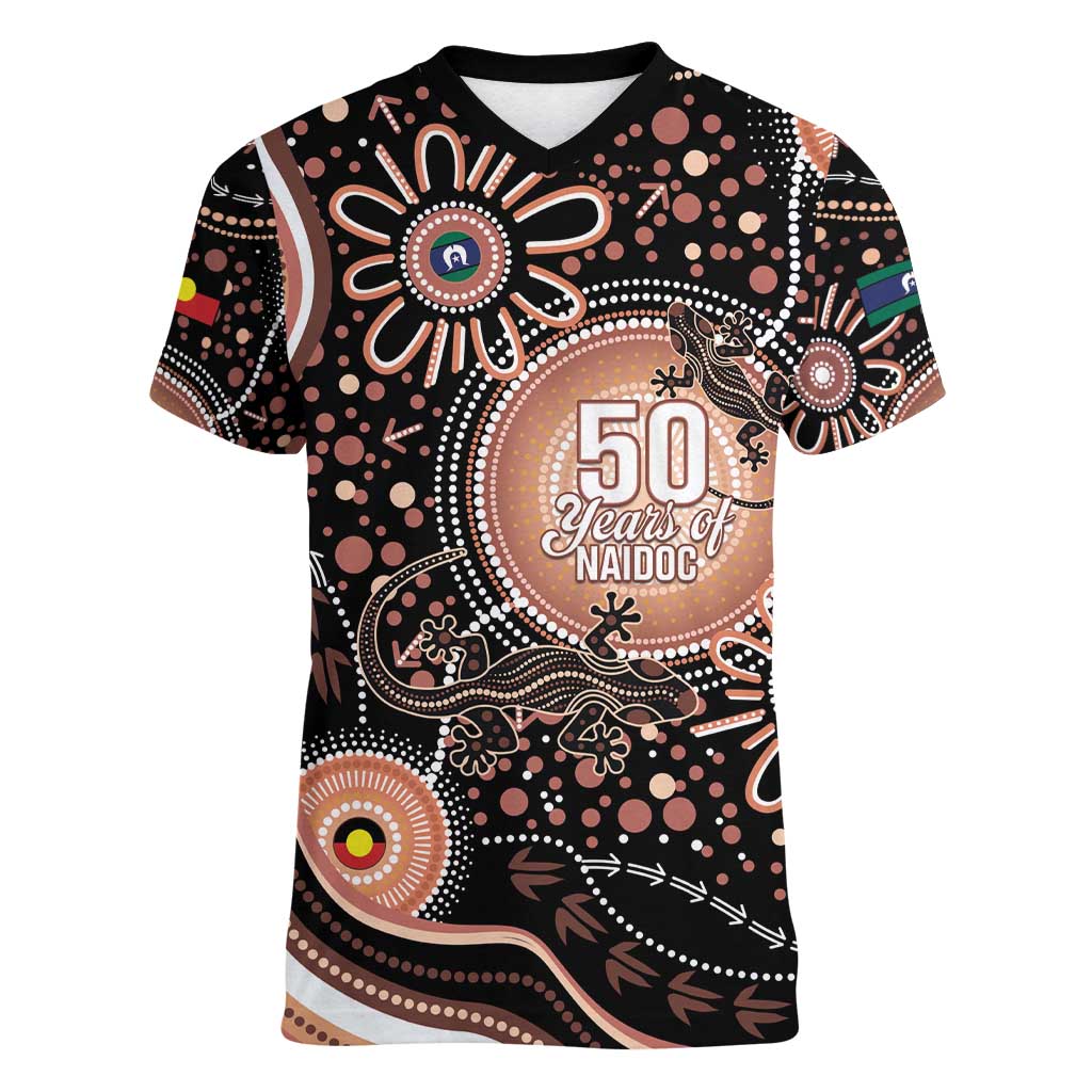 Australia NAIDOC Week Women V-Neck T-Shirt Happy 50th Anniversary Brown Version
