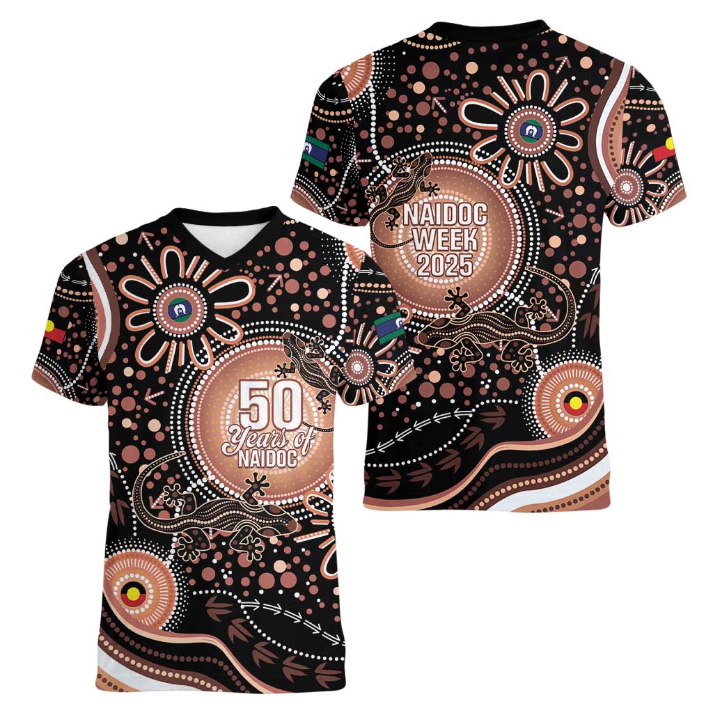 Australia NAIDOC Week Women V-Neck T-Shirt Happy 50th Anniversary Brown Version