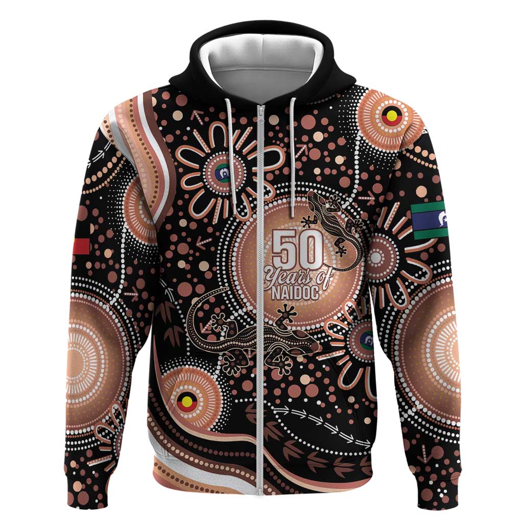 Australia NAIDOC Week Zip Hoodie Happy 50th Anniversary Brown Version