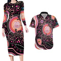 Australia NAIDOC Week Couples Matching Long Sleeve Bodycon Dress and Hawaiian Shirt Happy 50th Anniversary Pink Version