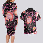 Australia NAIDOC Week Couples Matching Long Sleeve Bodycon Dress and Hawaiian Shirt Happy 50th Anniversary Pink Version