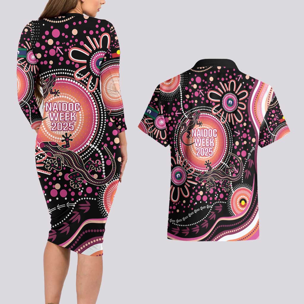 Australia NAIDOC Week Couples Matching Long Sleeve Bodycon Dress and Hawaiian Shirt Happy 50th Anniversary Pink Version