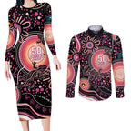 Australia NAIDOC Week Couples Matching Long Sleeve Bodycon Dress and Long Sleeve Button Shirt Happy 50th Anniversary Pink Version