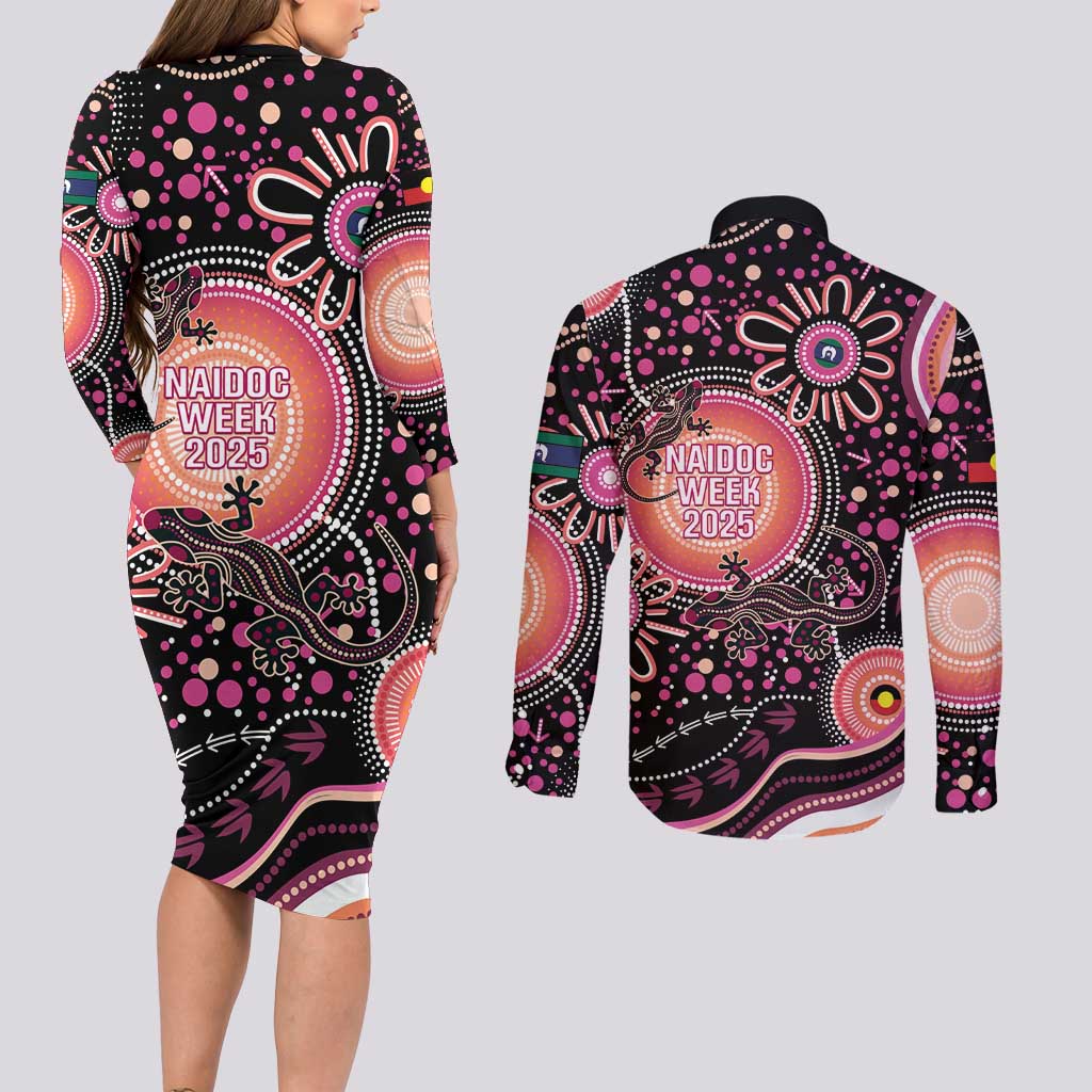 Australia NAIDOC Week Couples Matching Long Sleeve Bodycon Dress and Long Sleeve Button Shirt Happy 50th Anniversary Pink Version