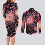 Australia NAIDOC Week Couples Matching Long Sleeve Bodycon Dress and Long Sleeve Button Shirt Happy 50th Anniversary Pink Version