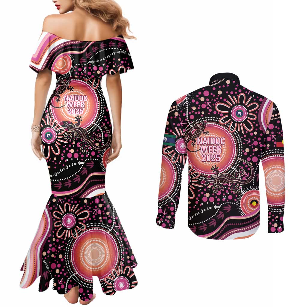 Australia NAIDOC Week Couples Matching Mermaid Dress and Long Sleeve Button Shirt Happy 50th Anniversary Pink Version