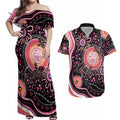 Australia NAIDOC Week Couples Matching Off Shoulder Maxi Dress and Hawaiian Shirt Happy 50th Anniversary Pink Version