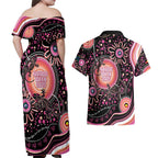 Australia NAIDOC Week Couples Matching Off Shoulder Maxi Dress and Hawaiian Shirt Happy 50th Anniversary Pink Version