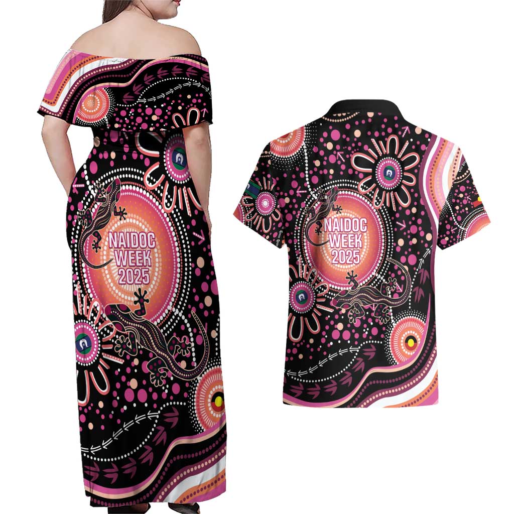 Australia NAIDOC Week Couples Matching Off Shoulder Maxi Dress and Hawaiian Shirt Happy 50th Anniversary Pink Version