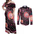 Australia NAIDOC Week Couples Matching Off Shoulder Maxi Dress and Long Sleeve Button Shirt Happy 50th Anniversary Pink Version