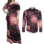 Australia NAIDOC Week Couples Matching Off Shoulder Maxi Dress and Long Sleeve Button Shirt Happy 50th Anniversary Pink Version