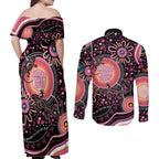 Australia NAIDOC Week Couples Matching Off Shoulder Maxi Dress and Long Sleeve Button Shirt Happy 50th Anniversary Pink Version