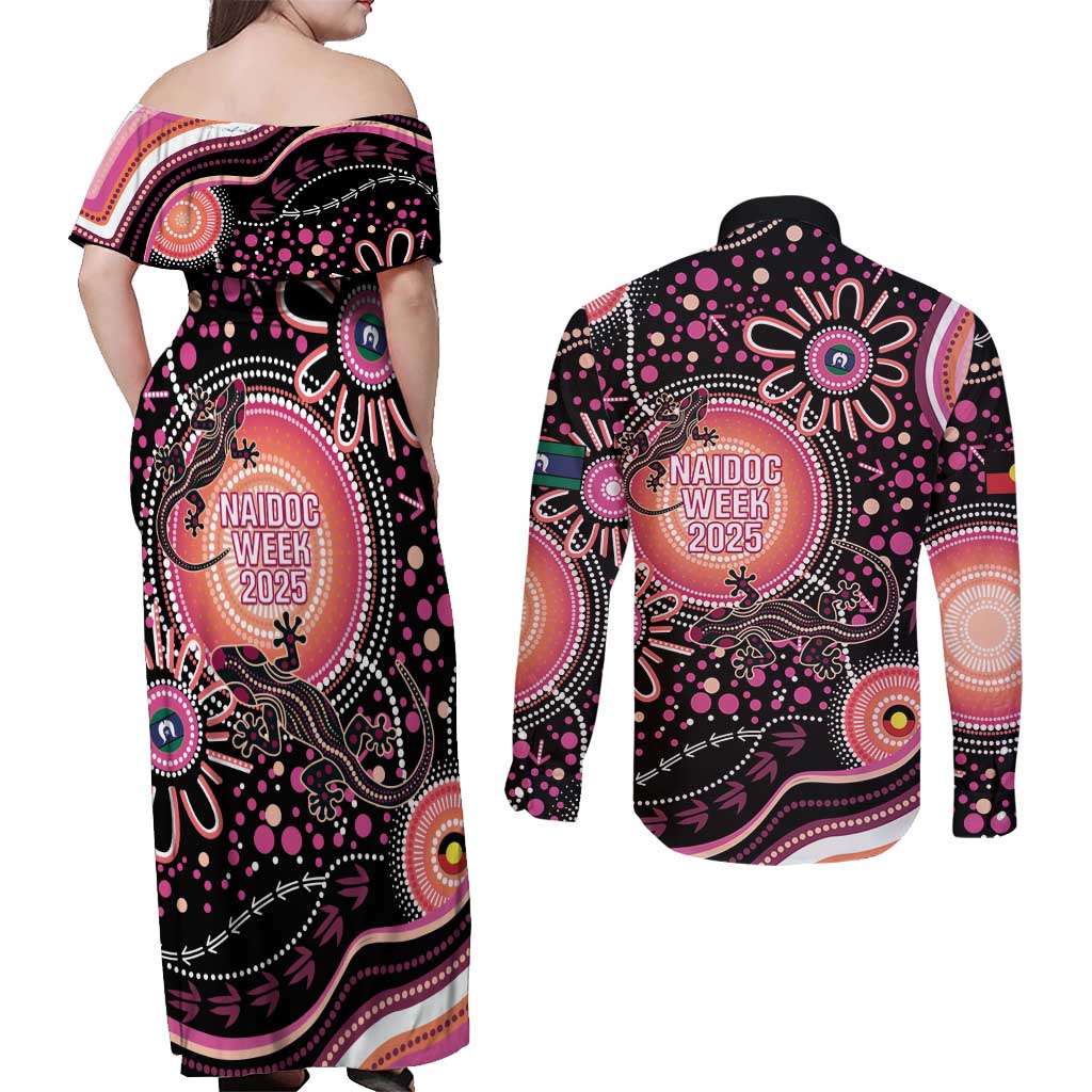 Australia NAIDOC Week Couples Matching Off Shoulder Maxi Dress and Long Sleeve Button Shirt Happy 50th Anniversary Pink Version