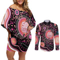 Australia NAIDOC Week Couples Matching Off Shoulder Short Dress and Long Sleeve Button Shirt Happy 50th Anniversary Pink Version