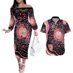 Australia NAIDOC Week Couples Matching Off The Shoulder Long Sleeve Dress and Hawaiian Shirt Happy 50th Anniversary Pink Version
