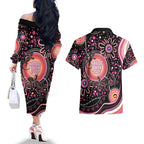 Australia NAIDOC Week Couples Matching Off The Shoulder Long Sleeve Dress and Hawaiian Shirt Happy 50th Anniversary Pink Version