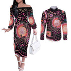 Australia NAIDOC Week Couples Matching Off The Shoulder Long Sleeve Dress and Long Sleeve Button Shirt Happy 50th Anniversary Pink Version