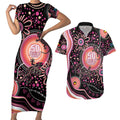 Australia NAIDOC Week Couples Matching Short Sleeve Bodycon Dress and Hawaiian Shirt Happy 50th Anniversary Pink Version