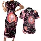 Australia NAIDOC Week Couples Matching Short Sleeve Bodycon Dress and Hawaiian Shirt Happy 50th Anniversary Pink Version