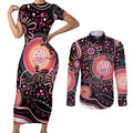 Australia NAIDOC Week Couples Matching Short Sleeve Bodycon Dress and Long Sleeve Button Shirt Happy 50th Anniversary Pink Version