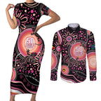 Australia NAIDOC Week Couples Matching Short Sleeve Bodycon Dress and Long Sleeve Button Shirt Happy 50th Anniversary Pink Version