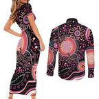 Australia NAIDOC Week Couples Matching Short Sleeve Bodycon Dress and Long Sleeve Button Shirt Happy 50th Anniversary Pink Version