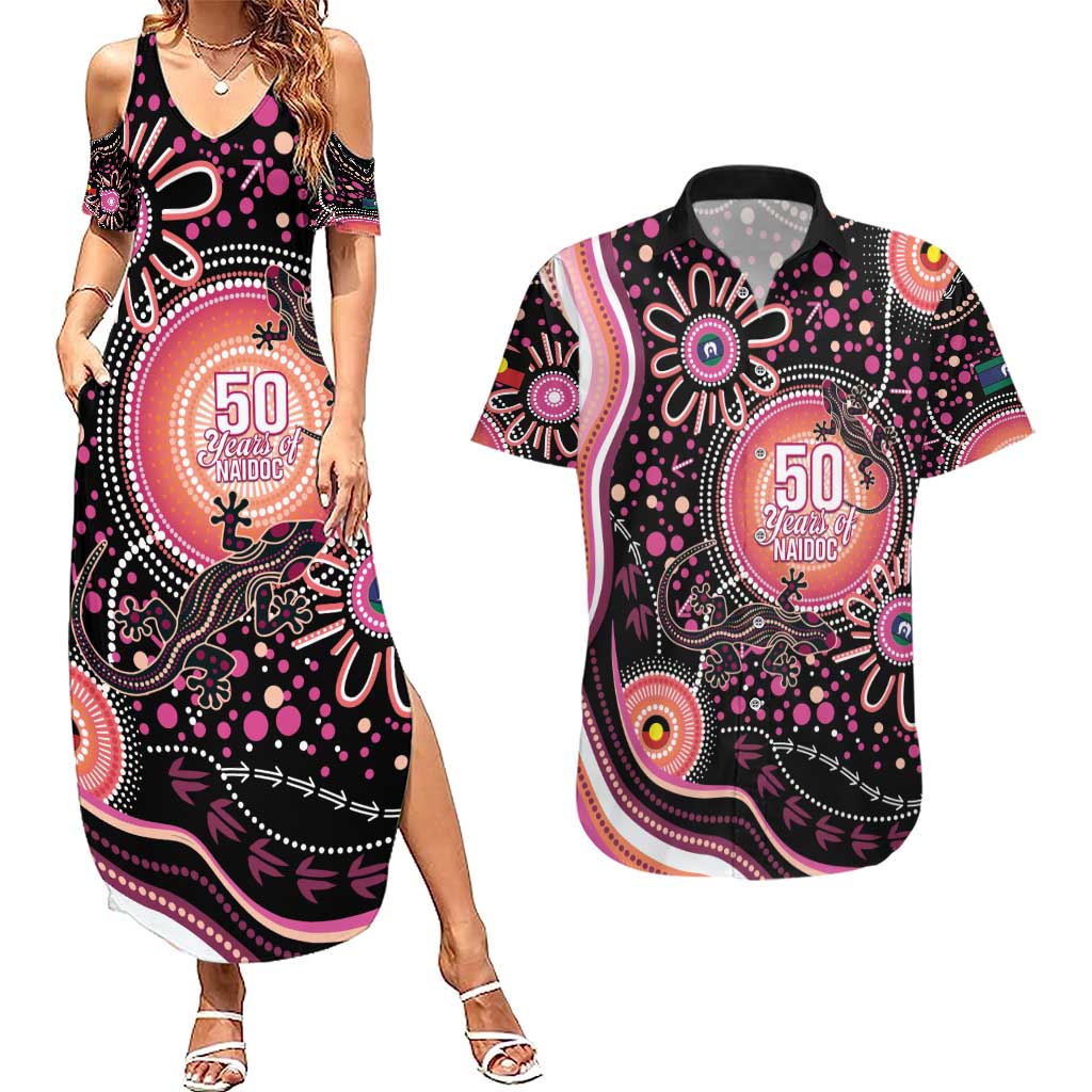 Australia NAIDOC Week Couples Matching Summer Maxi Dress and Hawaiian Shirt Happy 50th Anniversary Pink Version