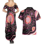 Australia NAIDOC Week Couples Matching Summer Maxi Dress and Hawaiian Shirt Happy 50th Anniversary Pink Version