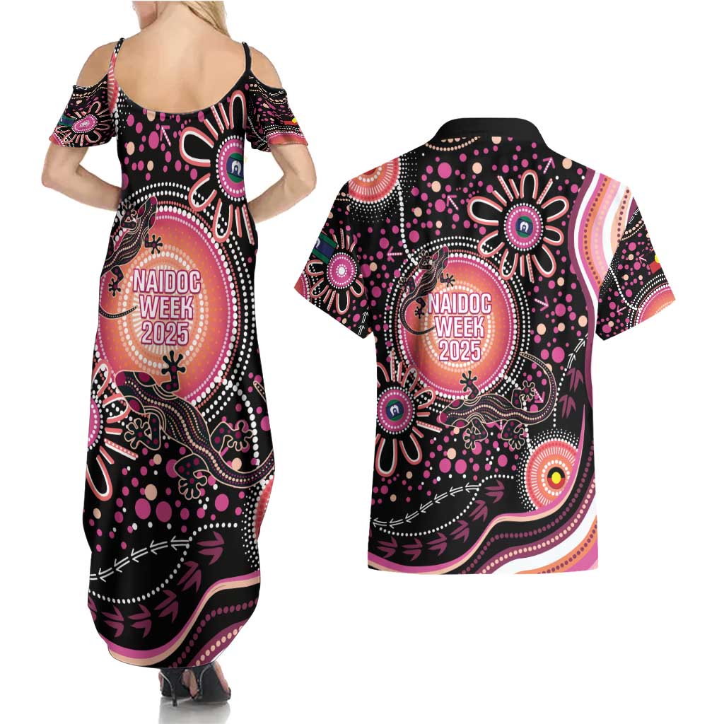 Australia NAIDOC Week Couples Matching Summer Maxi Dress and Hawaiian Shirt Happy 50th Anniversary Pink Version