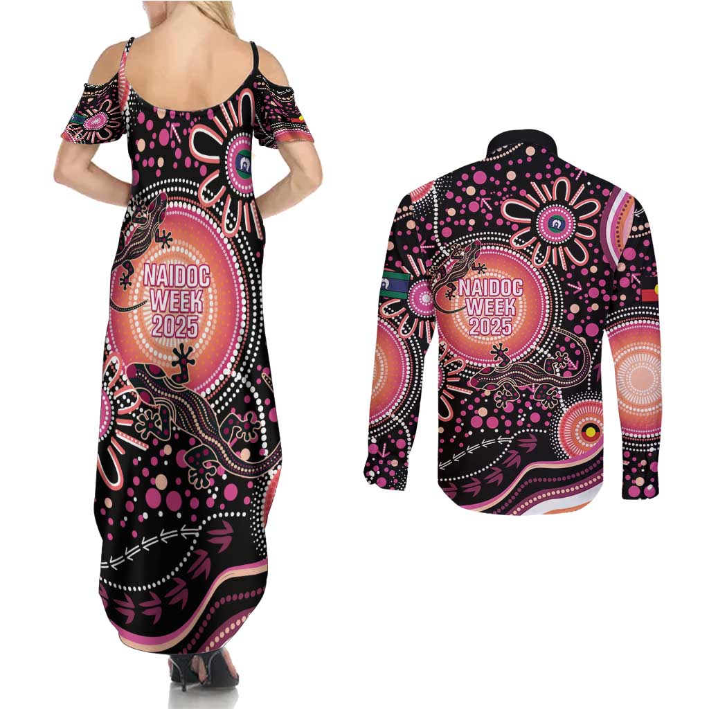 Australia NAIDOC Week Couples Matching Summer Maxi Dress and Long Sleeve Button Shirt Happy 50th Anniversary Pink Version