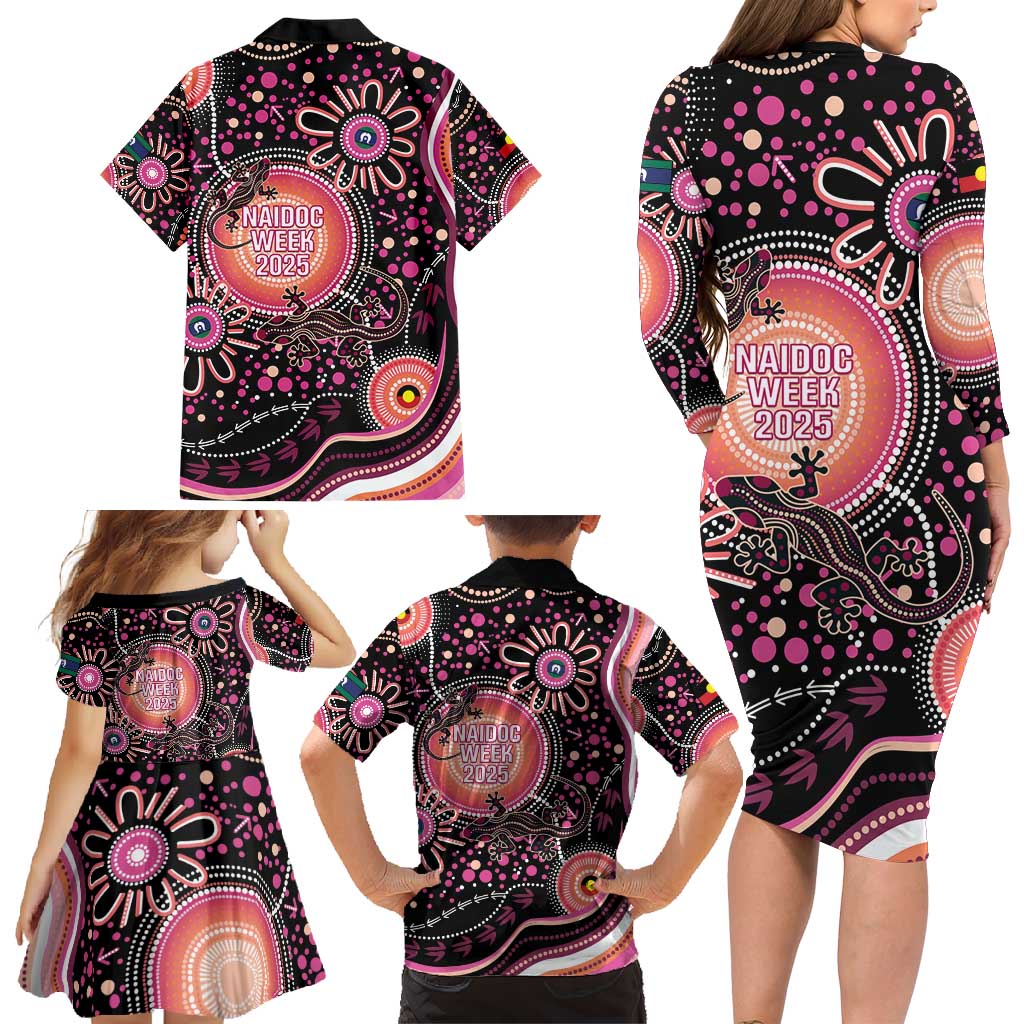 Australia NAIDOC Week Family Matching Long Sleeve Bodycon Dress and Hawaiian Shirt Happy 50th Anniversary Pink Version
