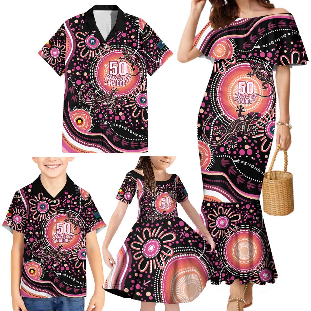 Australia NAIDOC Week Family Matching Mermaid Dress and Hawaiian Shirt Happy 50th Anniversary Pink Version