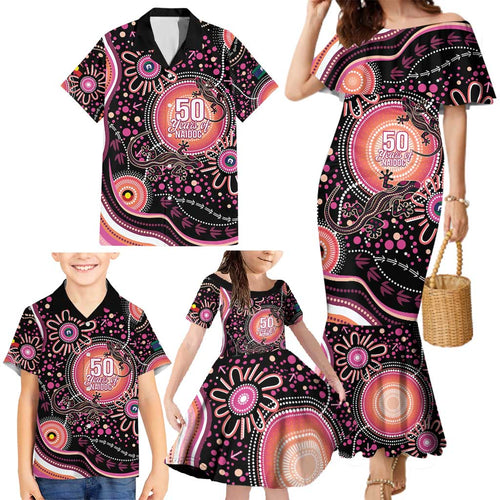Australia NAIDOC Week Family Matching Mermaid Dress and Hawaiian Shirt Happy 50th Anniversary Pink Version