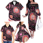 Australia NAIDOC Week Family Matching Off The Shoulder Long Sleeve Dress and Hawaiian Shirt Happy 50th Anniversary Pink Version