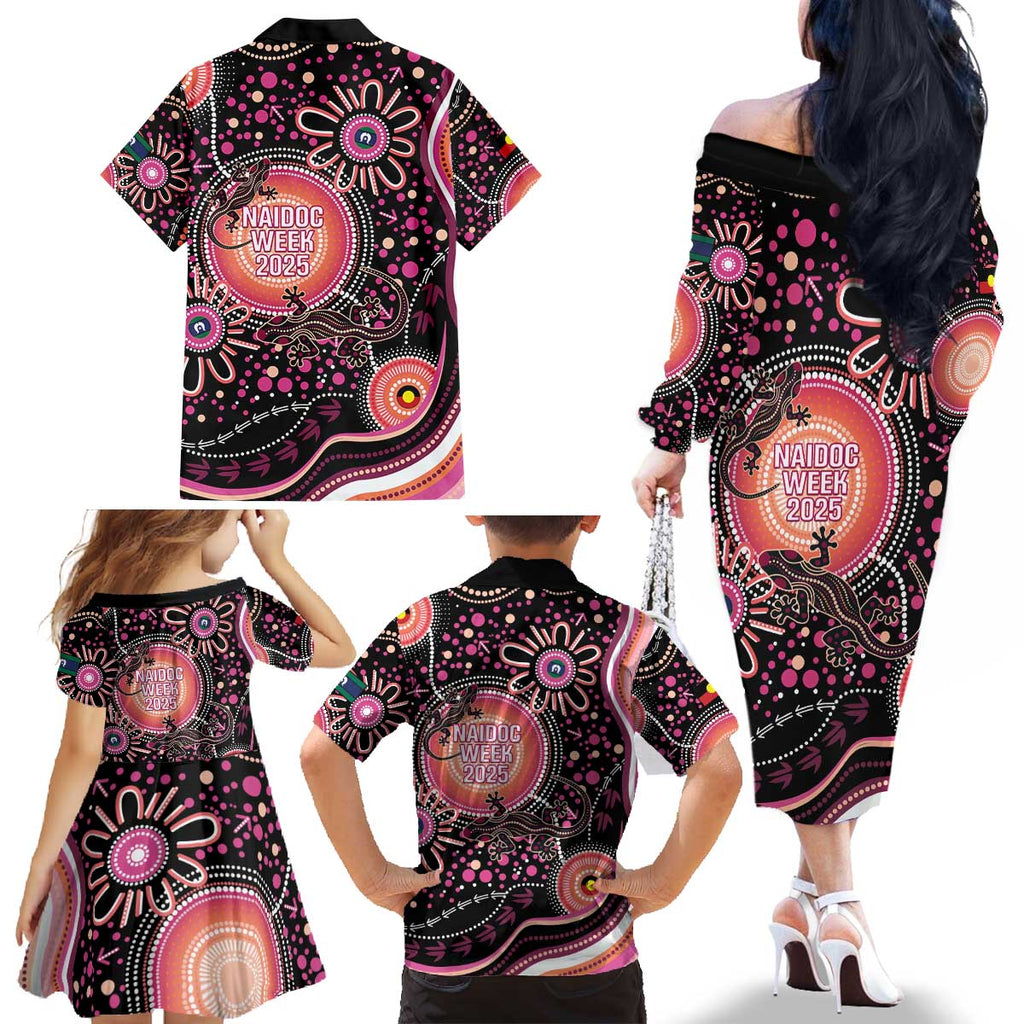 Australia NAIDOC Week Family Matching Off The Shoulder Long Sleeve Dress and Hawaiian Shirt Happy 50th Anniversary Pink Version