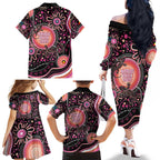 Australia NAIDOC Week Family Matching Off The Shoulder Long Sleeve Dress and Hawaiian Shirt Happy 50th Anniversary Pink Version